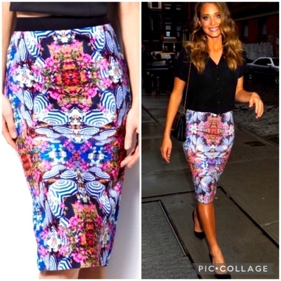 Milly XS blue umbrella stretchy pencil skirt - Picture 1 of 3